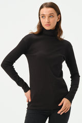 BLACK RIB TURTLE NECK FOR WOMENS