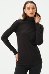 BLACK RIB TURTLE NECK FOR WOMENS