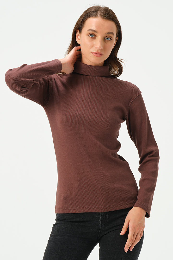 CHOCOLATE RIB TURTLE NECK FOR WOMENS