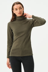 DARK GREEN RIB TURTLE NECK FOR WOMENS