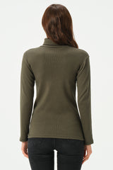 DARK GREEN RIB TURTLE NECK FOR WOMENS