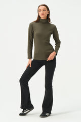 DARK GREEN RIB TURTLE NECK FOR WOMENS