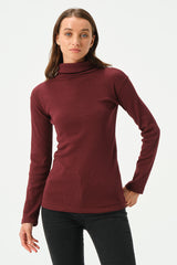 MAROON RIB TURTLE NECK FOR WOMENS