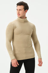 BEIGE RIB TURTLE NECK FOR MENS