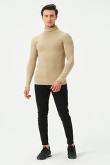 BEIGE RIB TURTLE NECK FOR MENS