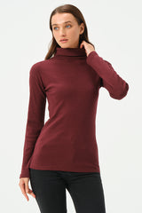 MAROON RIB TURTLE NECK FOR WOMENS