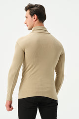 BEIGE RIB TURTLE NECK FOR MENS