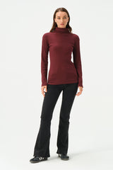 MAROON RIB TURTLE NECK FOR WOMENS