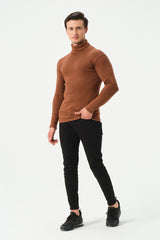 BROWN RIB TURTLE NECK FOR MENS