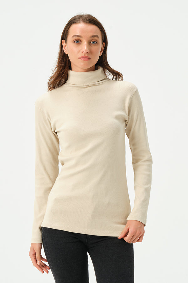 CREAM RIB TURTLE NECK FOR WOMENS