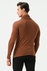 BROWN RIB TURTLE NECK FOR MENS