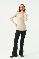 CREAM RIB TURTLE NECK FOR WOMENS