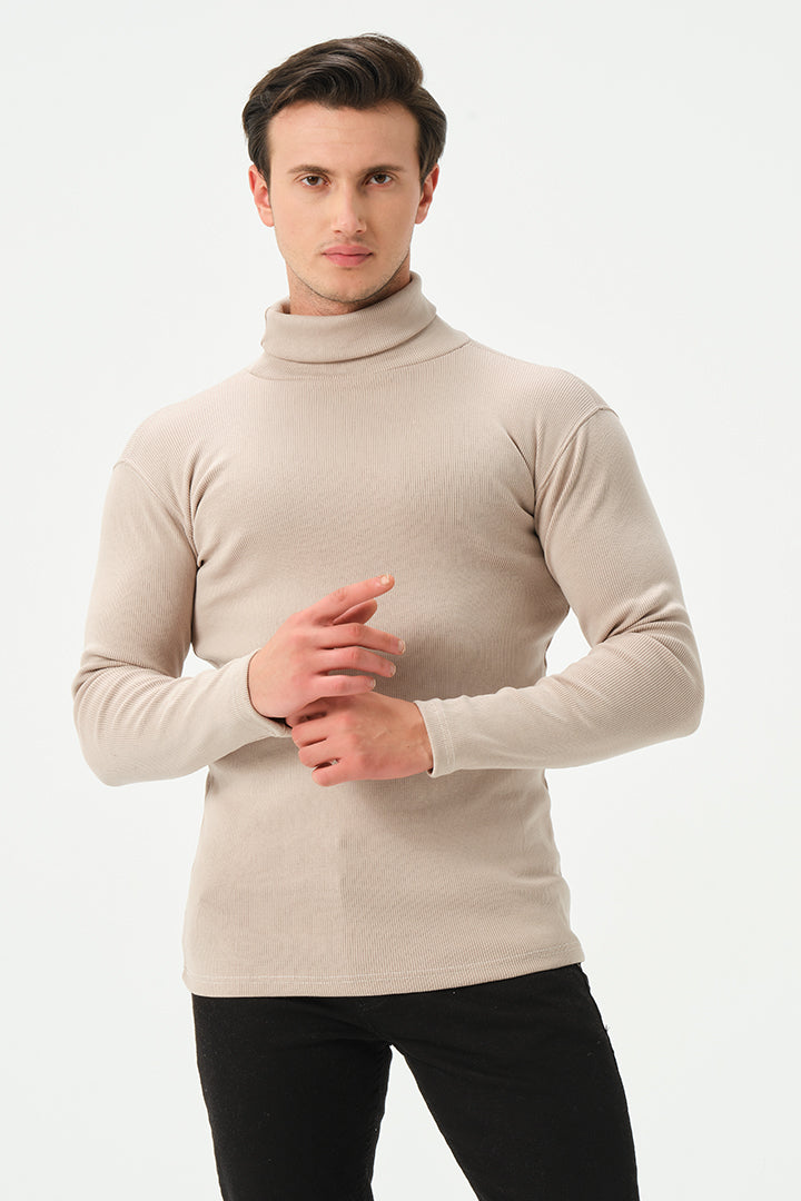 CREAM RIB TURTLE NECK FOR MENS