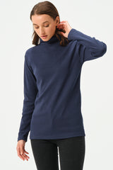 NAVY RIB TURTLE NECK FOR WOMENS