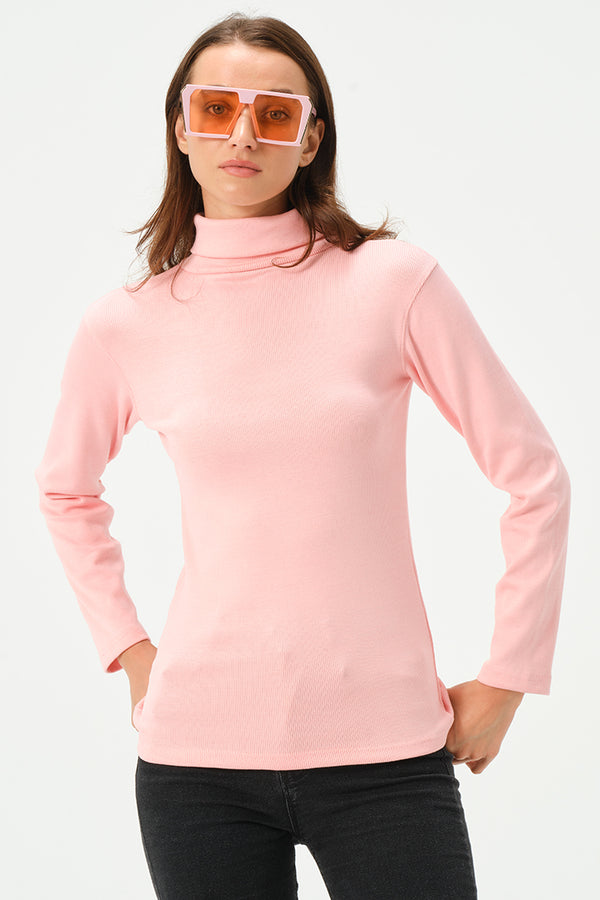 BABY PINK RIB TURTLE NECK FOR WOMENS