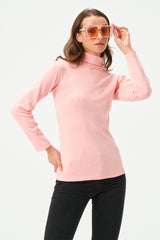 BABY PINK RIB TURTLE NECK FOR WOMENS