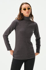 CHARCOAL RIB TURTLE NECK FOR WOMENS