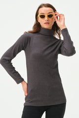 CHARCOAL RIB TURTLE NECK FOR WOMENS