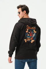 BLACK RIDE LOOSE ZIPPER HOODIE FOR MENS