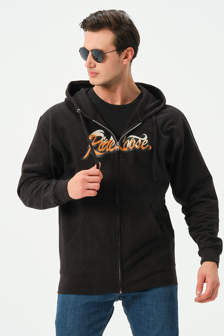 BLACK RIDE LOOSE ZIPPER HOODIE FOR MENS