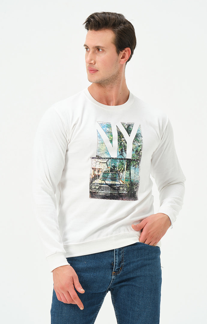 WHITE NEW YORK SWEATSHIRT FOR MENS