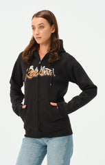 BLACK RIDE LOOSE ZIPPER HOODIE FOR WOMENS