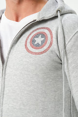 HEATHER GREY CAPTAIN AMERICA ZIPPER HOODIE FOR MENS