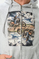 HEATHER GREY BIKER ZIPPER HOODIE FOR MENS