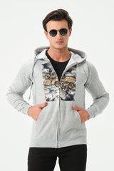 HEATHER GREY BIKER ZIPPER HOODIE FOR MENS