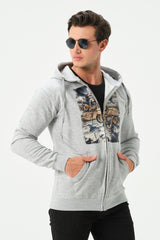 HEATHER GREY BIKER ZIPPER HOODIE FOR MENS