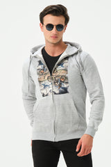 HEATHER GREY BIKER ZIPPER HOODIE FOR MENS