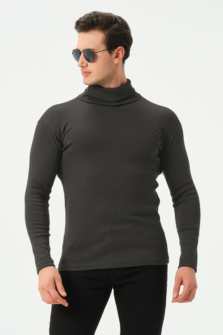 CHARCOAL RIB TURTLE NECK FOR MENS