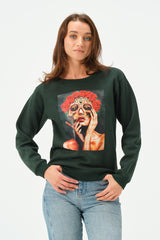 DARK GREEN WAR OF ROSES SWEATSHIRT FOR WOMENS