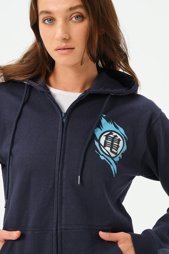 NAVY DRAGON BALLZ ZIPPER HOODIE FOR WOMENS