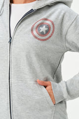 HEATHER GREY CAPTAIN AMERICA ZIPPER HOODIE FOR WOMENS