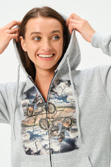 HEATHER GREY BIKER ZIPPER HOODIE FOR WOMENS