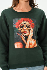 DARK GREEN WAR OF ROSES SWEATSHIRT FOR WOMENS