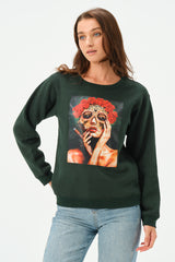 DARK GREEN WAR OF ROSES SWEATSHIRT FOR WOMENS