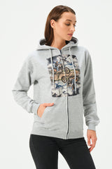 HEATHER GREY BIKER ZIPPER HOODIE FOR WOMENS