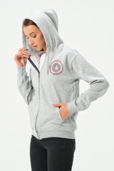 HEATHER GREY CAPTAIN AMERICA ZIPPER HOODIE FOR WOMENS