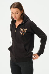 BLACK SAMURAI ZIPPER HOODIE FOR WOMENS