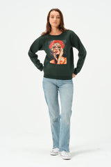 DARK GREEN WAR OF ROSES SWEATSHIRT FOR WOMENS