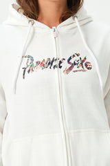 WHITE PARADISE SUXO ZIPPER HOODIE FOR WOMENS