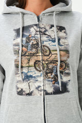 HEATHER GREY BIKER ZIPPER HOODIE FOR WOMENS